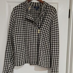 Chaps Black and White Houndstooth Cardigan